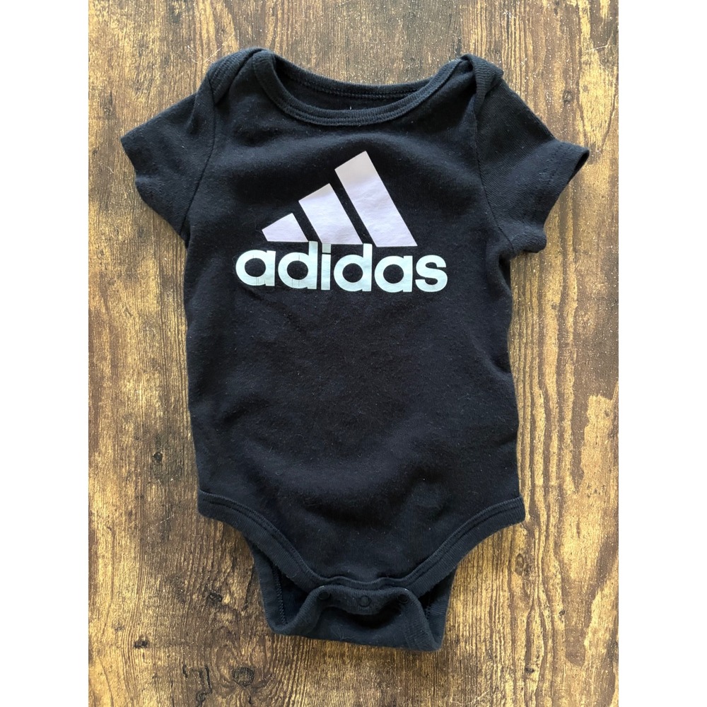 Adidas Baby Bodysuit Black Short Sleeve Logo Graphic Infant 6M
